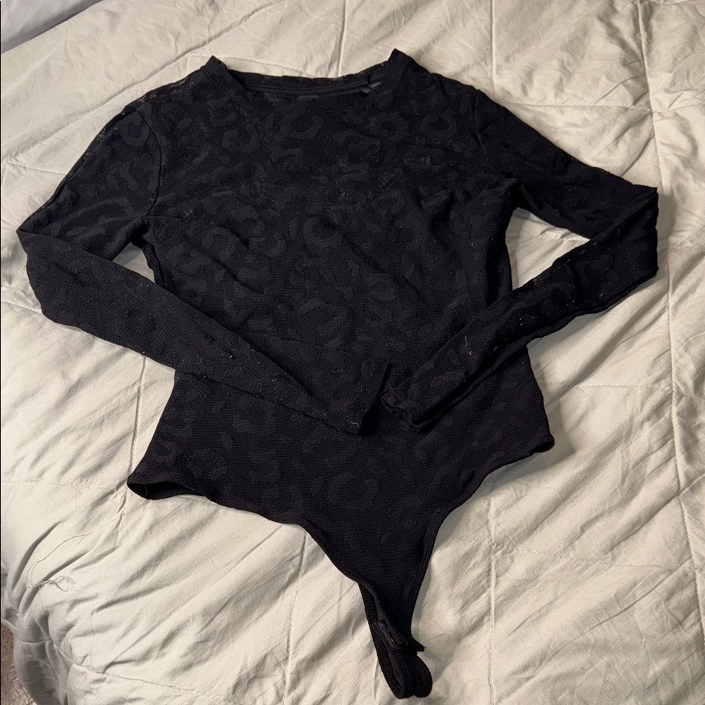 Guess Black Patterned Long Sleeve Bodysuit